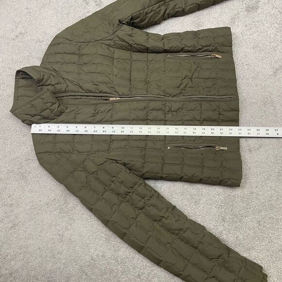J. Crew Womens Full Zip Quilted Down Puffer Jacket Olive Green Medium Barn Coat - Picture 5 of 5